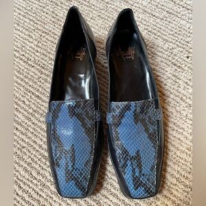 Never worn Amalfi Blue and Black Leather Loafer